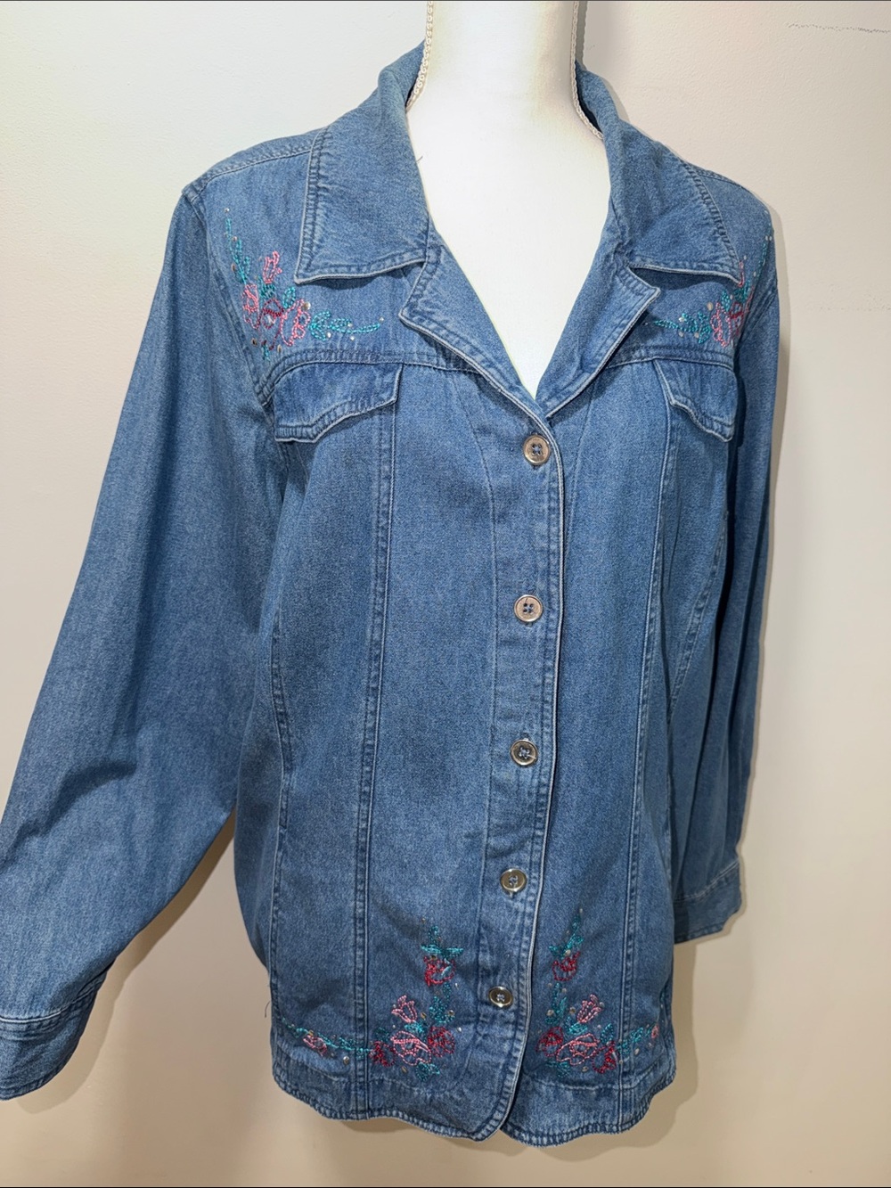 Basic Editions Womens Embroidered Denim Jacket Y2K Retro Plus 2X BRATZ 90s Artsy